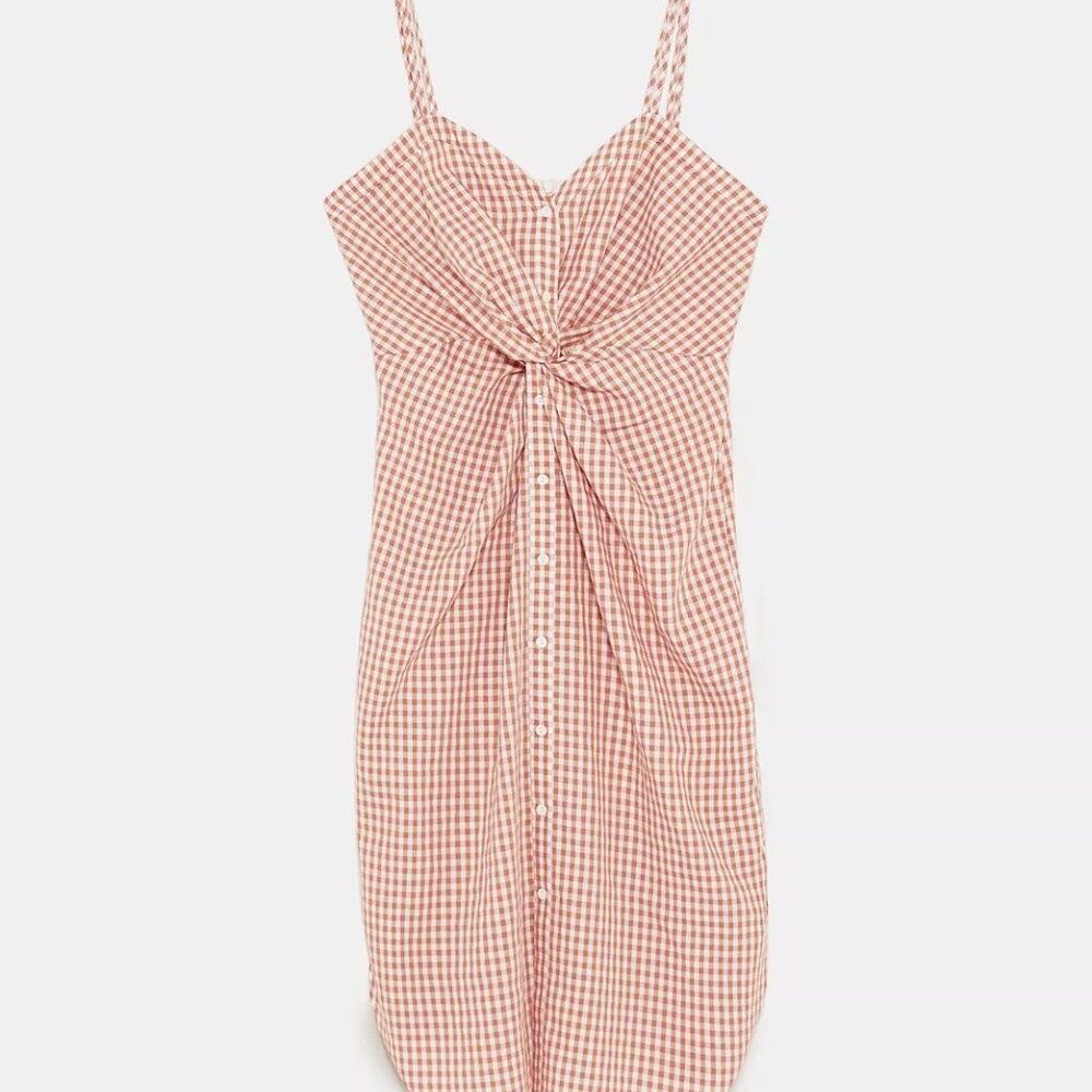 ZARA CHECKERED DRESS WITH KNOT DETAIL V NECK SIZE L NEW WITH TAGS - Picture 8 of 10